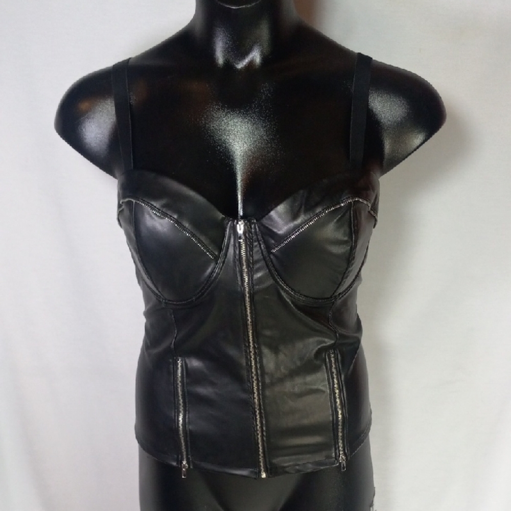 Black Faux Leather Camisole Top